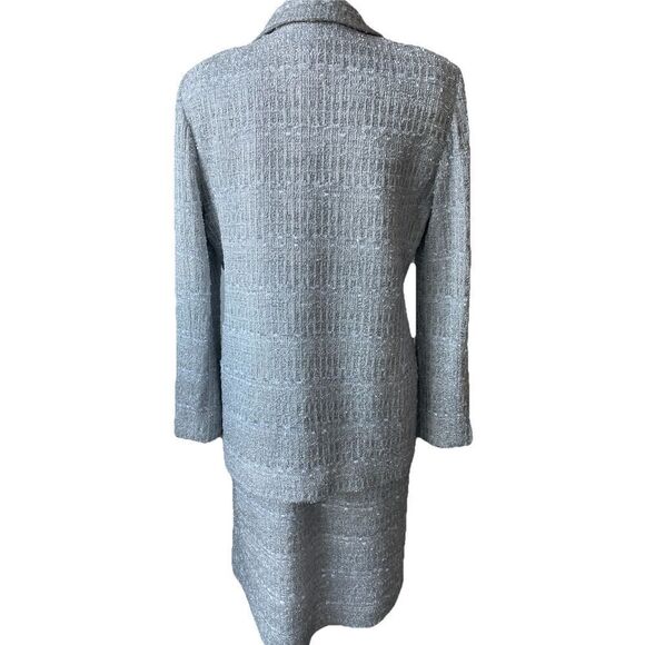 St. John Evening Silver Metallic Knit Shift Dress & Match Blazer Size 8 - Picture 7 of 8